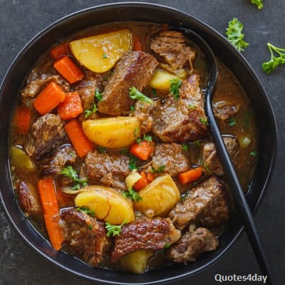 Beef stew in a slow cooker